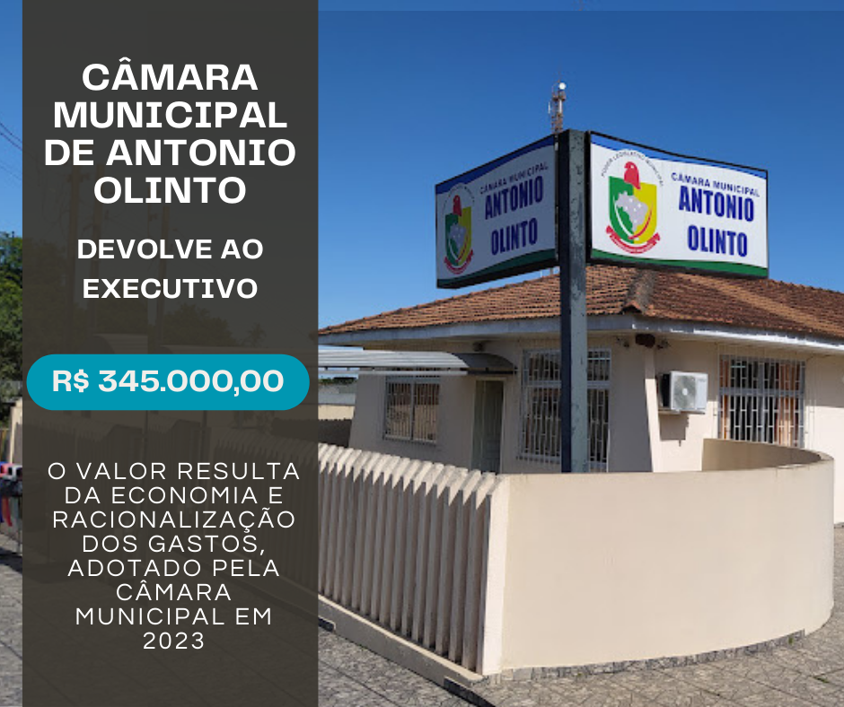 Câmara Municipal devolve R$ 345.000,00 mil reais, aos cofres da prefeitura